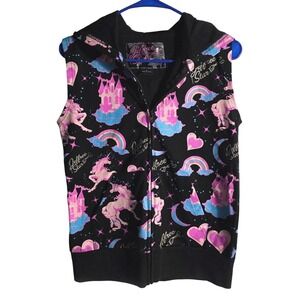 Rare Jeffree Star Vest Unicorn Beauty Killer Hoodie Rainbow Print Sleeveless (S)